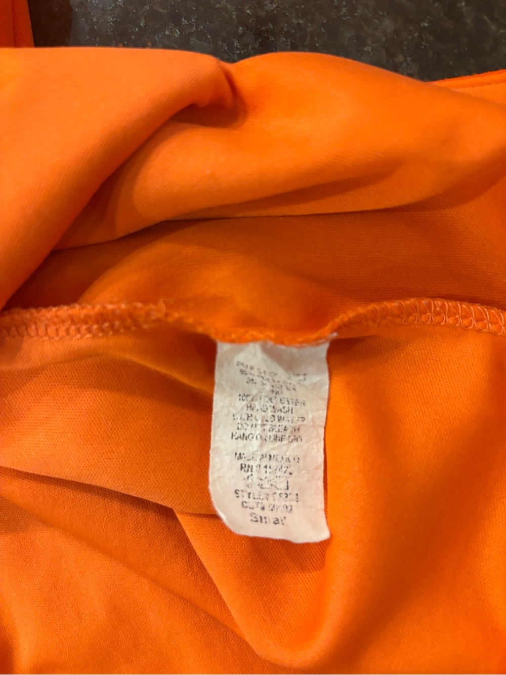 Strapless Orange Mini Dress with Pink Foldover Neckline by boutique brand Klesis - Picture 6 of 7